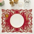 thumbnail image 1 of Placemats Set of 4 for European Dining Table, Table Placemats, Rectangular PVC Vinyl, 12x18 Inches - Burgundy Gold, 1 of 7