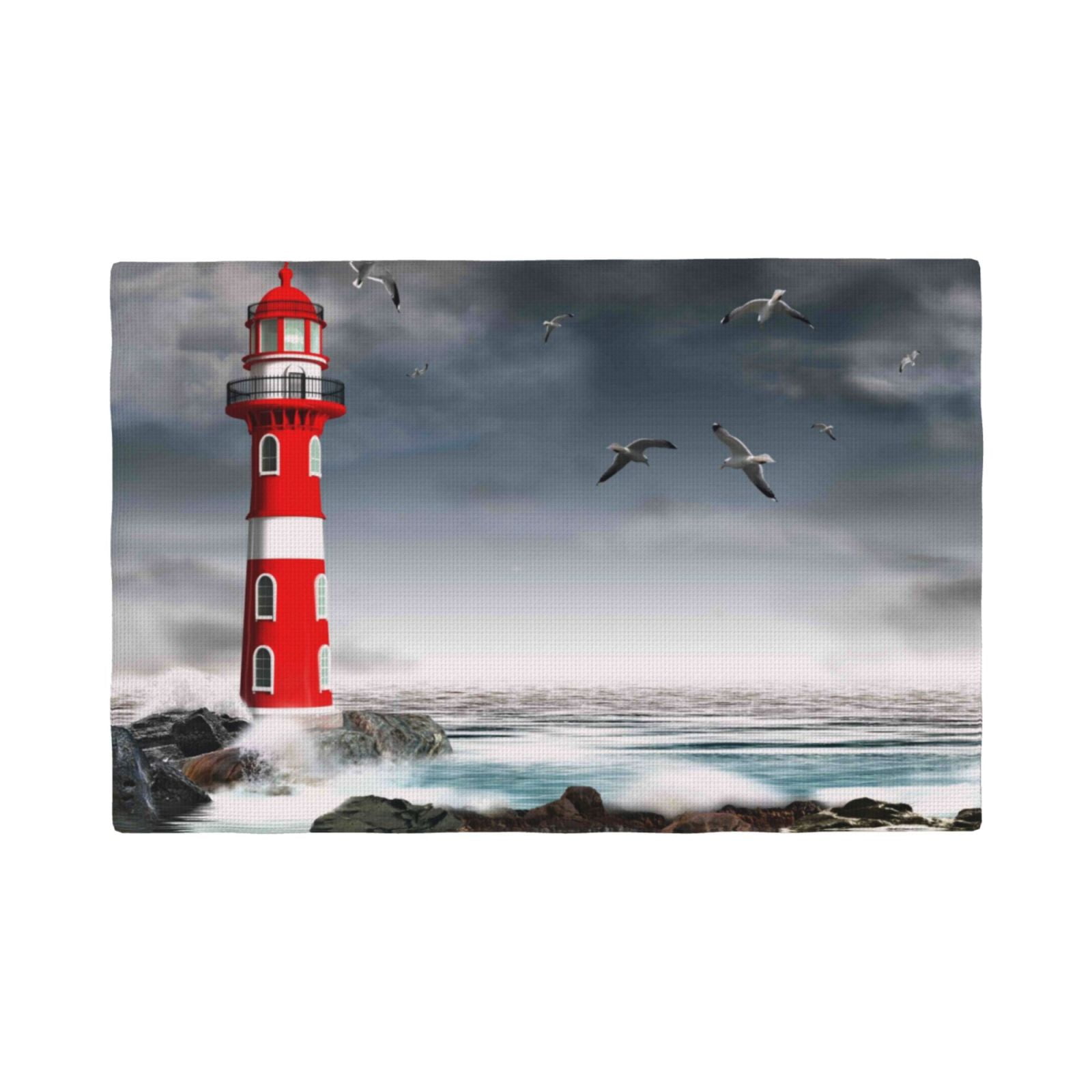 Placemats Set of 6, 3d Lighthouse in the Surf Place mats for Dining ...