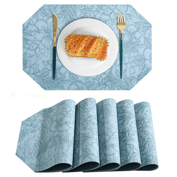 Placemats Set of 6 -ANUNU Waterproof Wipe Clean Heat Resistant Anti Slip Dining Table Place Mats, Suitable for Indoor & Outdoor Use, 17’’×12’，blue