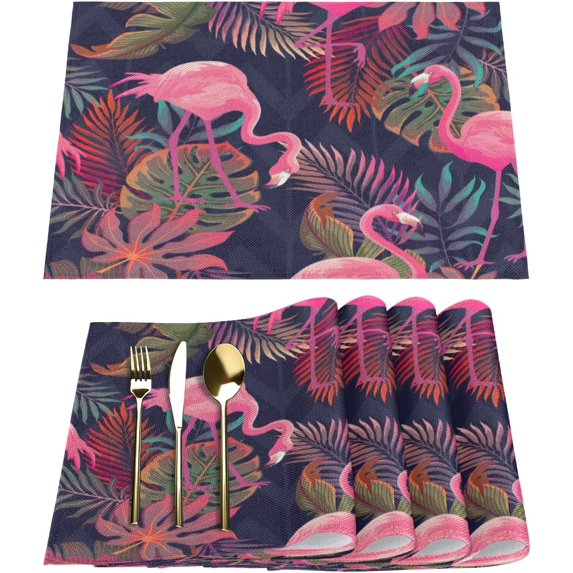 Placemats Set of 6 Abstract Flamingos Fabric Placemats Square Placemat for Kitchen Table Heat Resistant, Easy to Clean Table Placemats 12x18 Inch