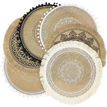 Placemats Set of 6 Boho Round Place Mats Plate Mats Table Mats for Kitchen Dinner Farmhouse Burlap Macrame