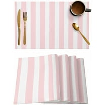 Placemats Set of 6, Cotton Linen Heat Resistant Table Mats Non-Slip Washable Pink Striped Placemat for Holiday Banquet Dining Kitchen Table Decor