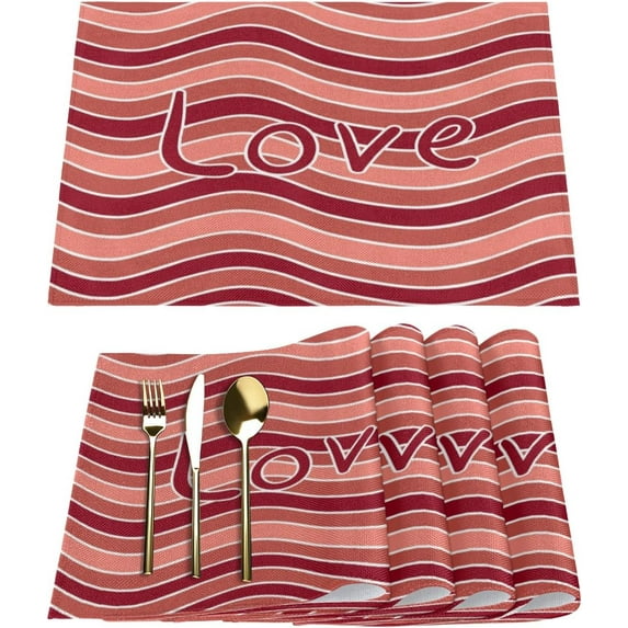 Placemats Set of 6 Curve Love Fabric Placemats Square Placemat for Kitchen Table Heat Resistant, Easy to Clean Table Placemats 12x18 Inch