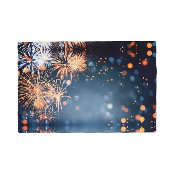 Placemats Set of 6, Gold And Blue Fireworks Place mats for Dining Table Indoor/Outdoor, Cute Heat Resistant Washable Table Mats(18" x 12")