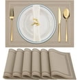 thumbnail image 1 of Placemats Set of 6，Heat Resistant Woven Vinyl Washable PVC Place Mats，Non-Slip Stain Resistant Indoor/Outdoor Table Mats for Dining Table (Khaki), 1 of 8
