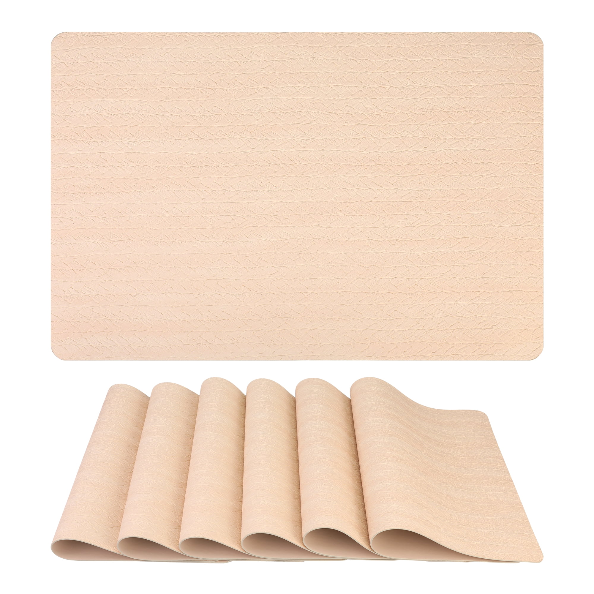 Placemats Set of 6 Leather Placemats for Kitchen Dining Table Decor Table Placemats Imitation Weaving Table Mat Beige 17.7*11.8inch