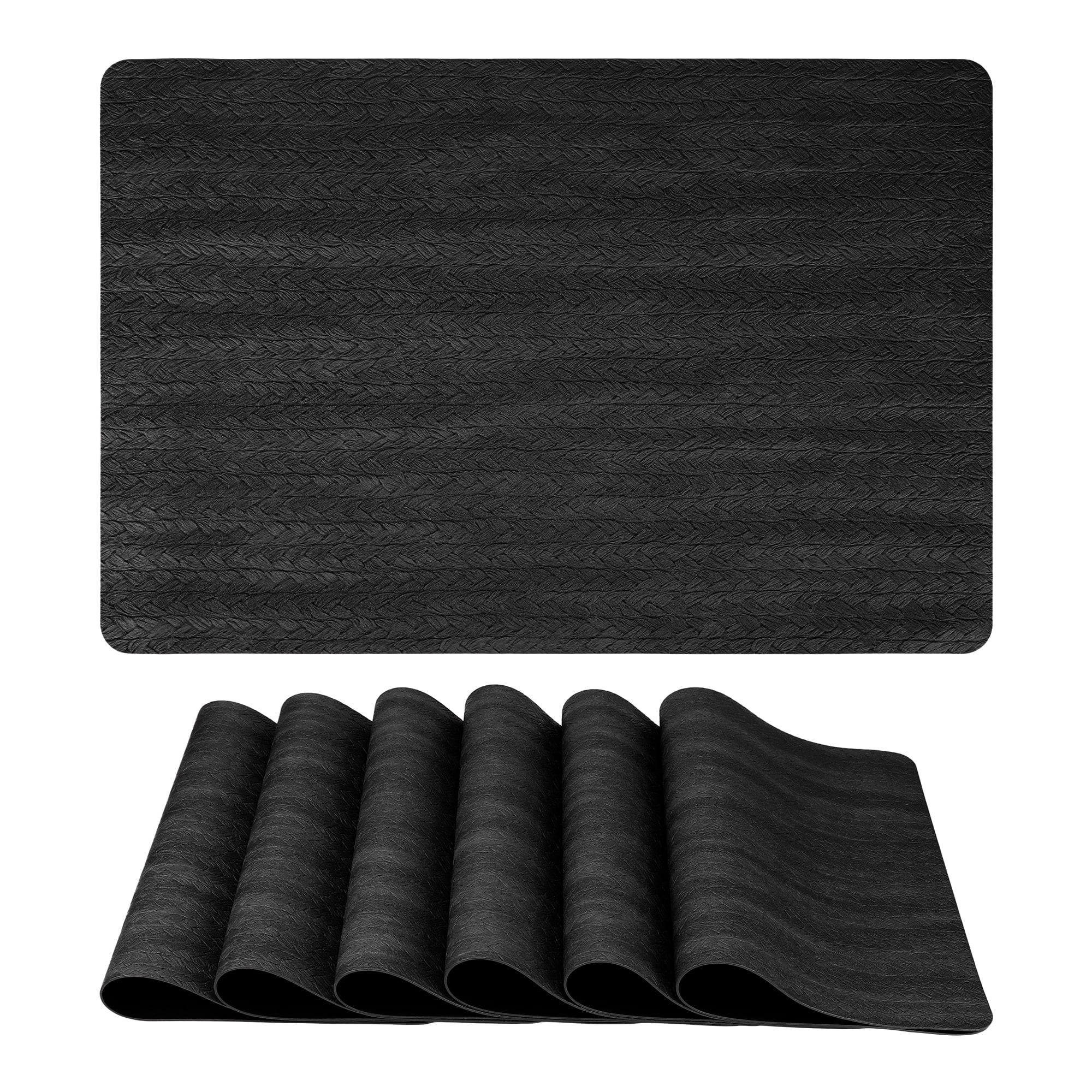 Placemats Set of 6 Leather Placemats for Kitchen Dining Table Decor Table Placemats Imitation Weaving Table Mat Black 17.7*11.8inch