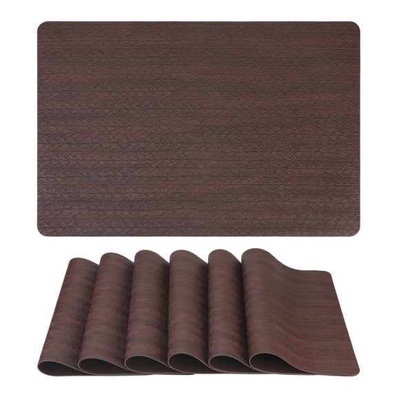 Placemats Set of 6 Leather Placemats for Kitchen Dining Table Decor Table Placemats Imitation Weaving Table Mat Brown 17.7*11.8inch