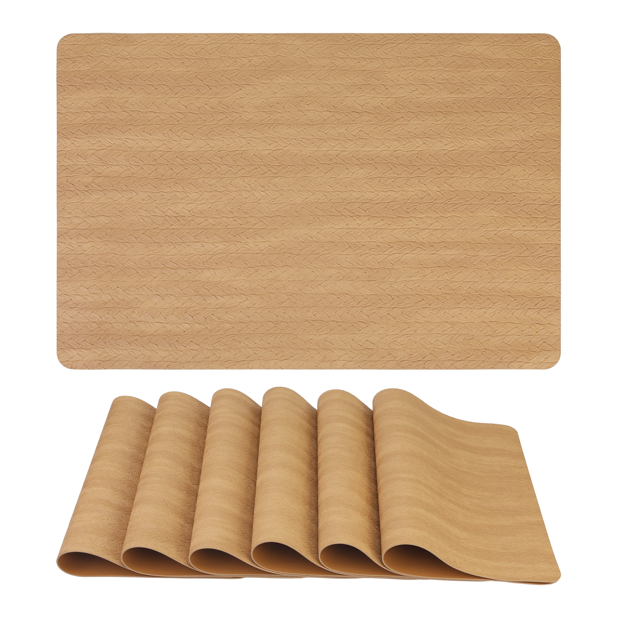 Placemats Set of 6 Leather Placemats for Kitchen Dining Table Decor Table Placemats Imitation Weaving Table Mat Gold 17.7*11.8inch