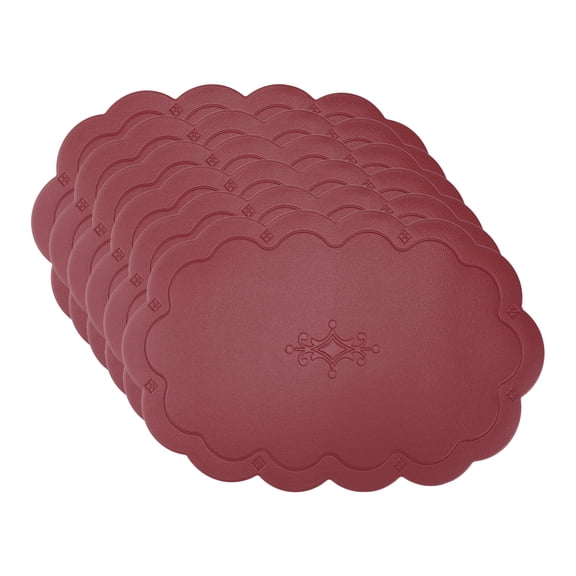 Placemats Set of 6 Leather Placemats for Kitchen Dining Table Decor Waterproof Heat Resistant Flower Table Placemats Wine Red 17.7*11.8inch