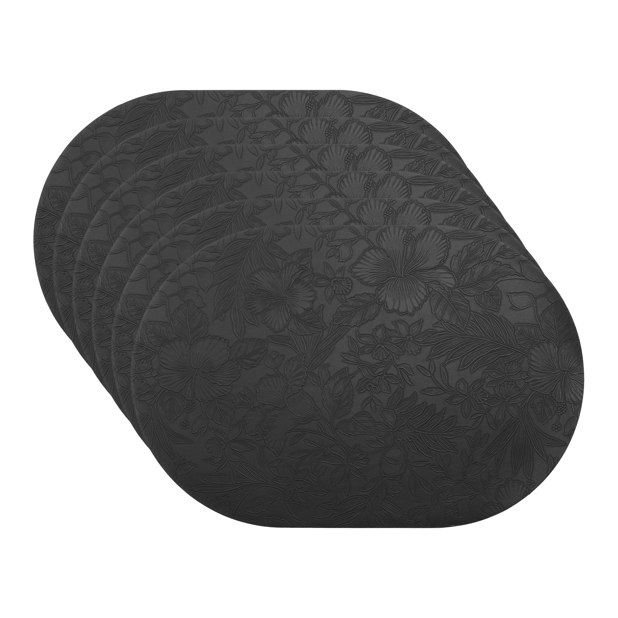 Placemats Set of 6 Leather Placemats for Kitchen Dining Table Decor Waterproof Heat Resistant Table Placemats Black 17.7*11.8inch