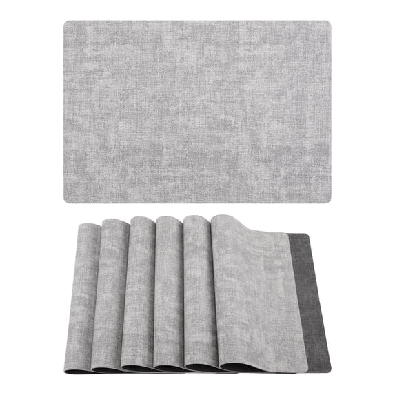 Placemats Set of 6 Leather Placemats for Kitchen Table Decor Washable Heat Resistant Table Place Mats Light Gray 16.9x11.8inch