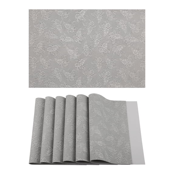 Placemats Set of 6 Leather Placemats with Pattern for Kitchen Dining Table Decor Heat Resistant Table Place Mats Beige Gray 17.7x11.8inch