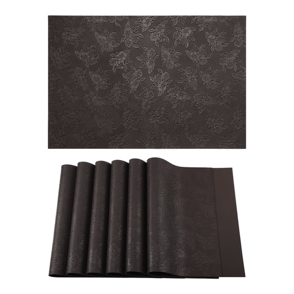 Placemats Set of 6 Leather Placemats with Pattern for Kitchen Dining Table Decor Heat Resistant Table Place Mats Brown 17.7x11.8inch
