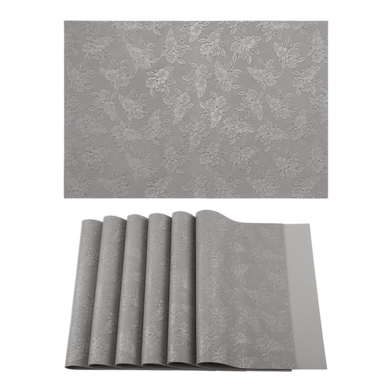 Placemats Set of 6 Leather Placemats with Pattern for Kitchen Dining Table Decor Heat Resistant Table Place Mats Gray 17.7x11.8inch
