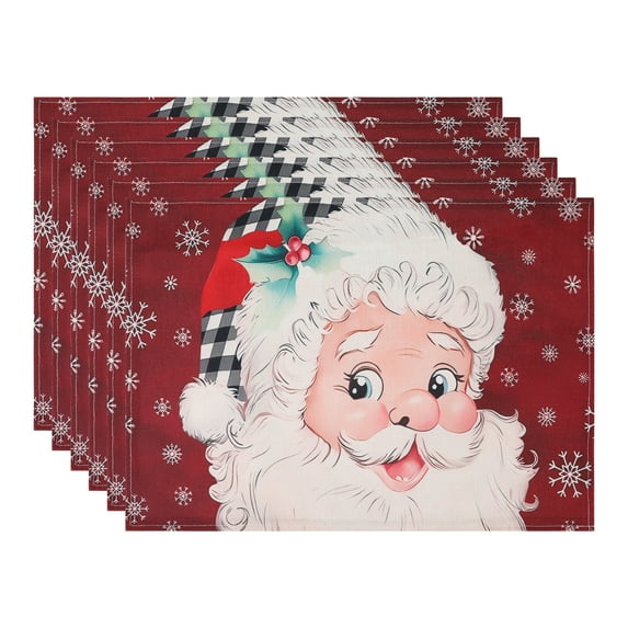 Placemats Set of 6 Linen Placemats, Washable Kitchen Table Mat, Seasonal Holiday Christmas Place Mats for Party Red 17.7*12.6inch