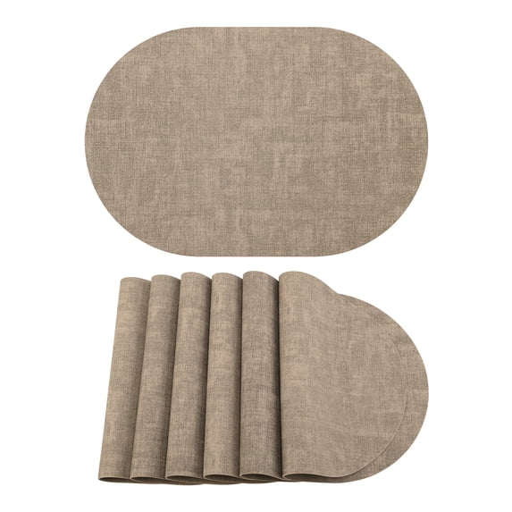 Placemats Set of 6 Oval Leather Placemats for Kitchen Dining Table Decor Heat Resistant Table Placemats Wipeable Table Mat Light Brown 17.7x11.8inch