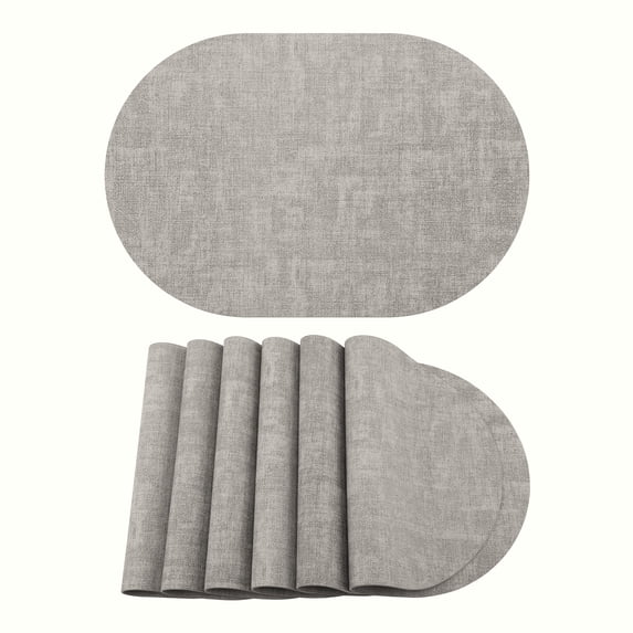 Placemats Set of 6 Oval Leather Placemats for Kitchen Dining Table Decor Heat Resistant Table Placemats Wipeable Table Mat Light Gray 17.7x11.8inch