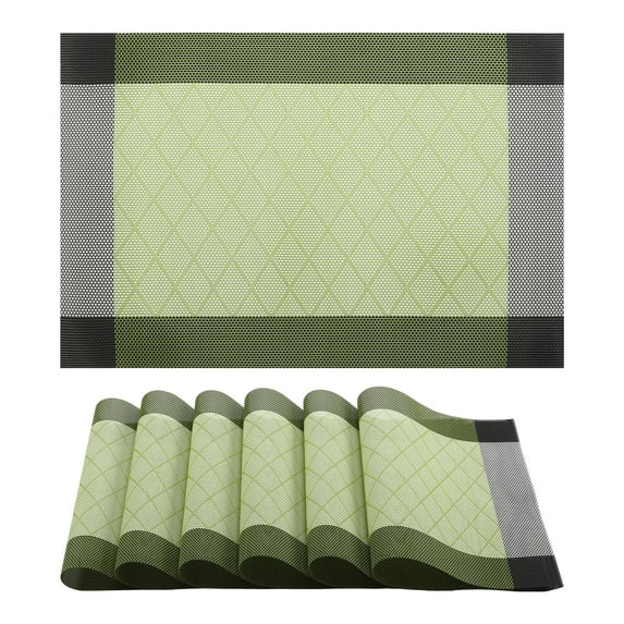Placemats Set of 6 Plastic Placemats for Dining Table Decor Indoor Outdoor Washable Kitchen Table Mat Grass Green 17.7*11.8inch