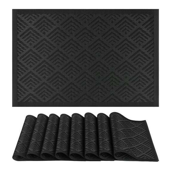 Placemats Set of 6 Plastic Placemats for Dining Table Decor Washable Kitchen Table Mat with Fish Scale Pattern Black 17.7*11.8inch