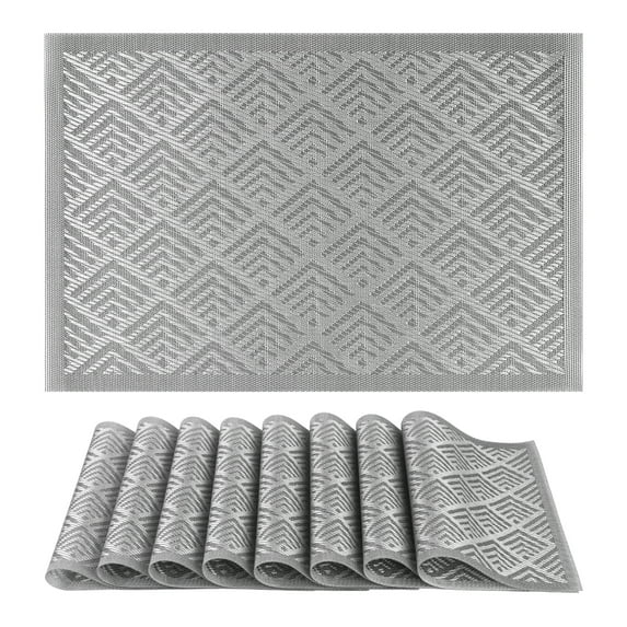 Placemats Set of 6 Plastic Placemats for Dining Table Decor Washable Kitchen Table Mat with Fish Scale Pattern Gray 17.7*11.8inch