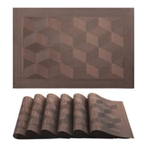 Placemats Set of 6 Plastic Placemats for Dining Table Decor Washable Kitchen Table Mat with Quadrangular Pattern Coffee 17.7*11.8inch