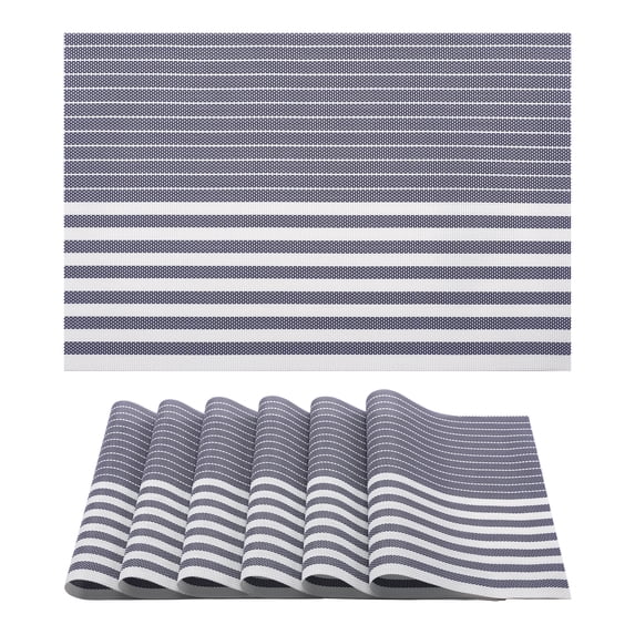 Placemats Set of 6 Plastic Placemats for Kitchen Dining Table Decor Table Placemats Wipeable Table Mat with Stripe Pattern Dark Blue 17.7*11.8inch
