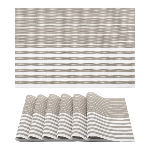 Placemats Set of 6 Plastic Placemats for Kitchen Dining Table Decor Table Placemats Wipeable Table Mat with Stripe Pattern Light Brown 17.7*11.8inch
