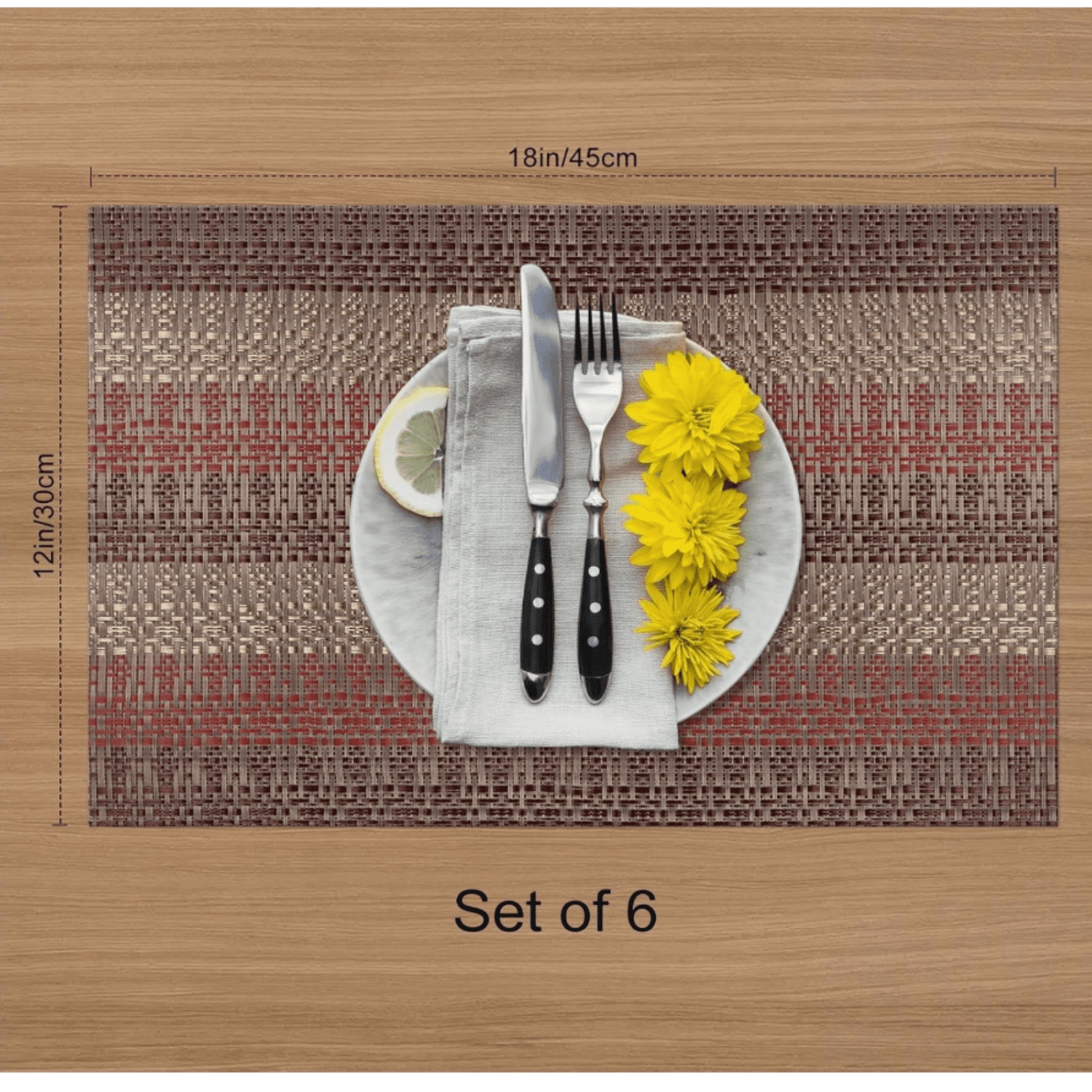 Placemats Set of 6, Red Vinyl Placemat for Dining Table, Home, Kitchen, Office and Outdoor