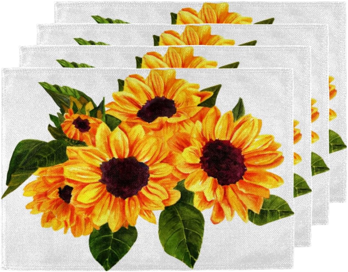 Placemats Set of 6 Sunflower Leaf Fabric Placemats 12x18 Inch Square ...