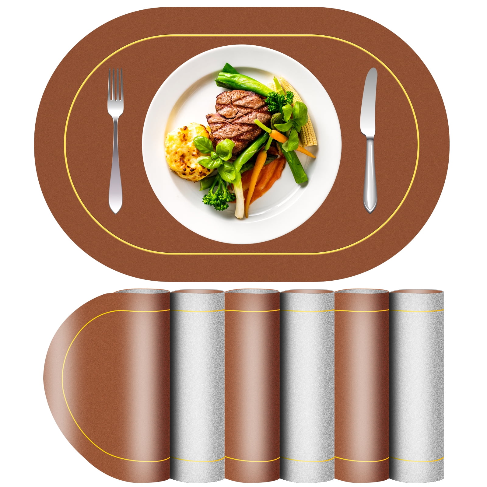 Placemats Set of 6 Table Mats Waterproof Wipeable Leather Placemats Heat Resistant NonSlip