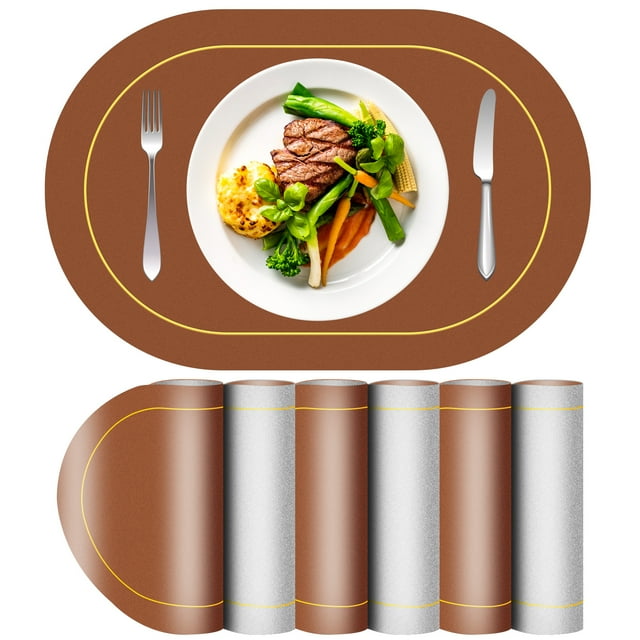 Set of 6 Leather Placemats Waterproof, Heat Resistant, NonSlip
