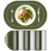 Placemats Set of 6 Table Mats Waterproof Wipeable Leather Placemats Heat Resistant Non-Slip Kitchen Decor Placemats (green + gray)