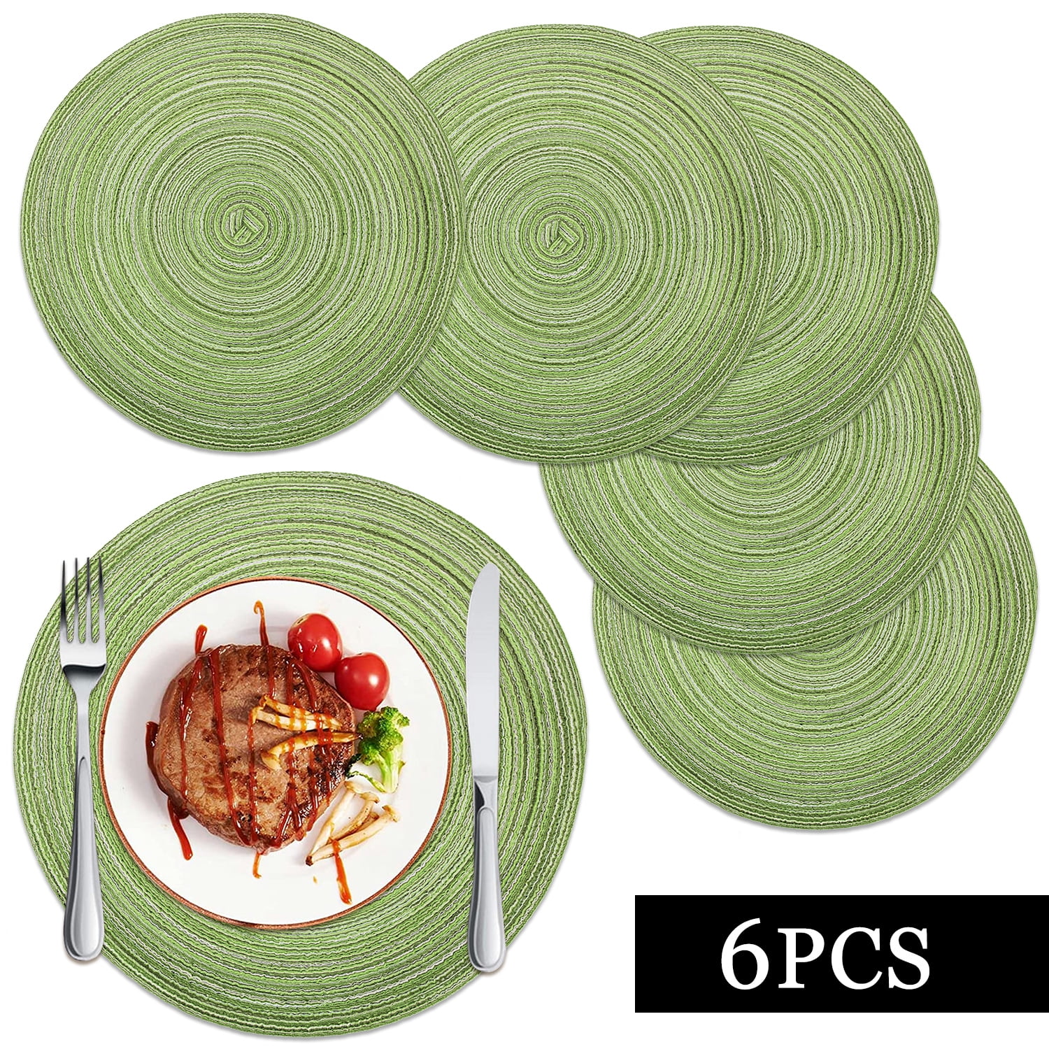 Walmart Placemats Set of 6, 15 inch Thick Circle Woven Heat Resistant ...