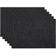 thumbnail image 1 of Placemats Set of 6 Woven Vinyl Place Mats for Dining Table Wipe Clean Stain Resistant Table Mats Indoor Outdoor (6, Black), 1 of 6