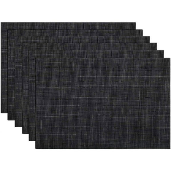 Placemats Set of 6 Woven Vinyl Place Mats for Dining Table Wipe Clean Stain Resistant Table Mats Indoor Outdoor (6, Black)