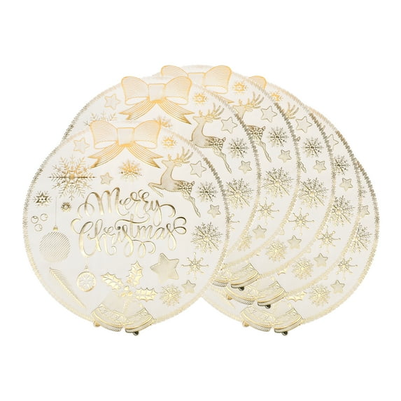 Placemats Set of 6 Woven/Vinyl Placemats, Washable Kitchen Table Mat, Seasonal Holiday Christmas Place Mats for Party Dining Table Gold 15inch