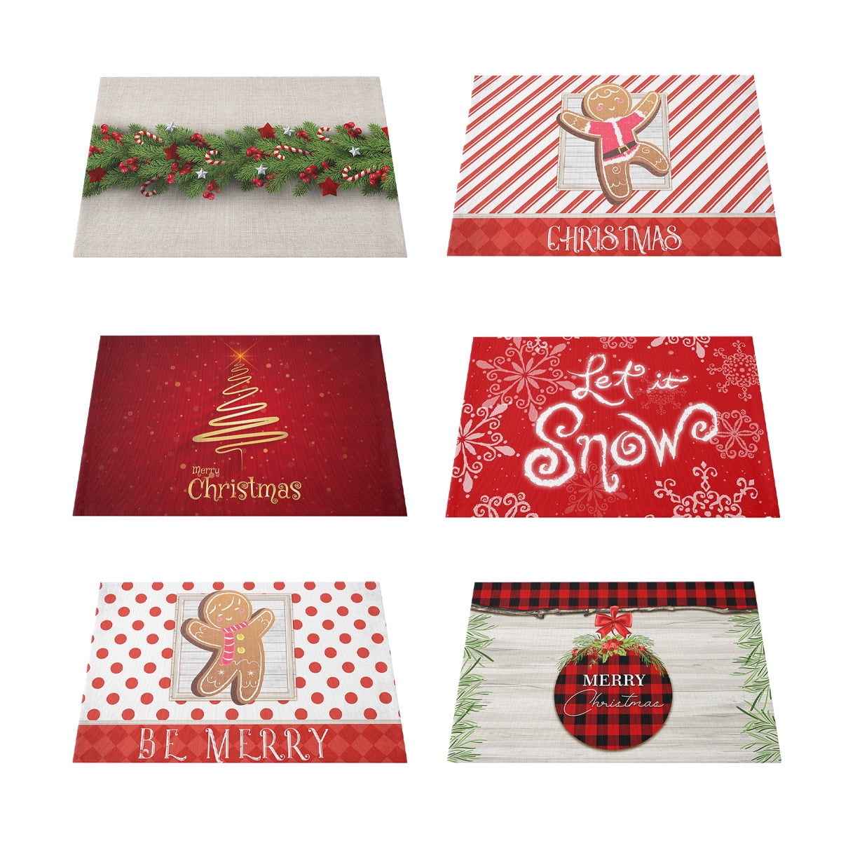 Placemats Set of 6,Xmas Red,Wipe Clean Linen Dining Table Mat Set,Heat