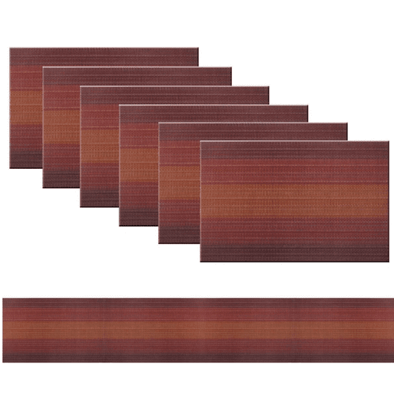 Placemats Set of 6 and Table Runner,Heat Resistant Vinyl Woven Washable Table mats Sets (6 Placemats+1 Table Runner,Scarlet Red)