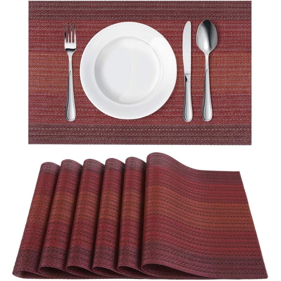 Placemats Set of 6 for Dining Table, Washable Heat Resistant PVC Table Mats, Stain Resistant Non-Slip Woven Vinyl Placemats
