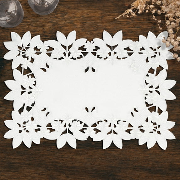Placemats Set of 6 for Dining Table, White Table Linen, 14x20 inches Rectangle - The Deandra Collection - Home Decor