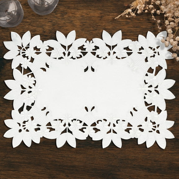 Placemats Set of 6 for Dining Table, White Table Linen, 14x20 inches Rectangle - The Deandra Collection - Home Decor