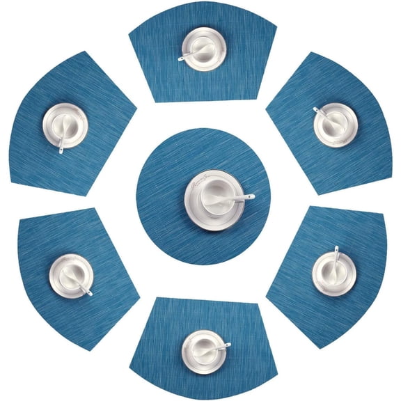 Placemats Set of 7, MJIAexp Round Table Placemats Heat Resistant Woven Vinyl PVC Wipeable Durable Table Mats for Dining Table Easy to Clean