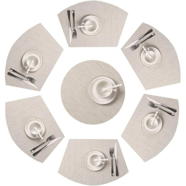 Placemats Set of 7, MJIAexp Round Table Placemats Heat Resistant Woven Vinyl PVC Wipeable Durable Table Mats for Dining Table Easy to Clean
