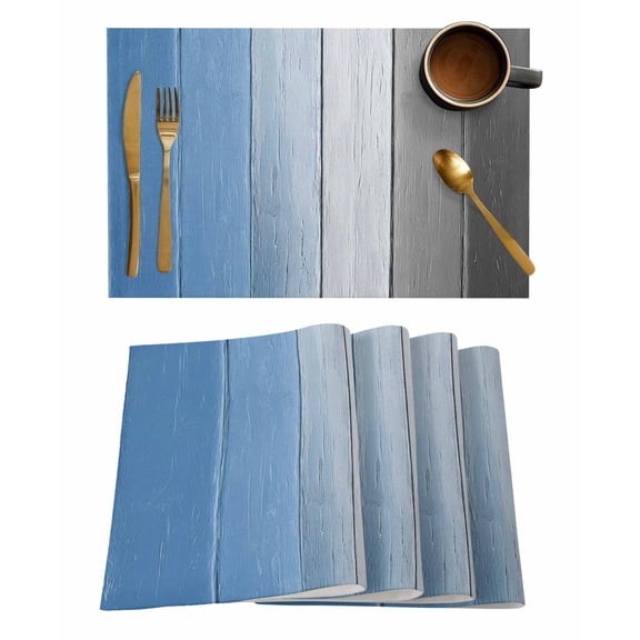 Placemats Set of 8, Blue Gray Ombre Woven Placemat, Linen Place Mats for Kitchen/Dining Tables, Vintage Country Wooden Washable Table Mats for Party