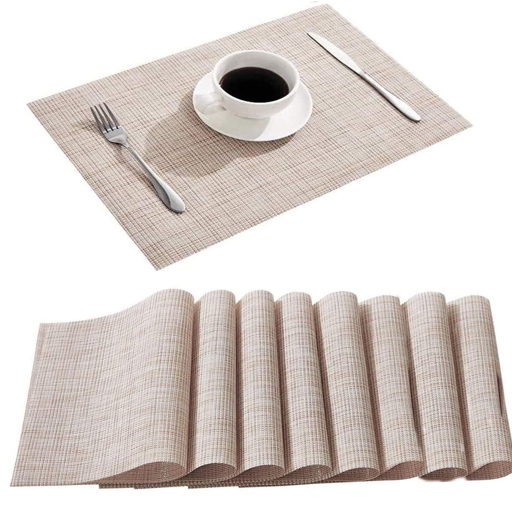 Homgreen Place Mats, Table Mats Set of 8 Indoor Placemats Washable Non-Slip  Heatproof Woven Placemats for Dining Table Fabric Place Mat PVC ( Set of 8)  