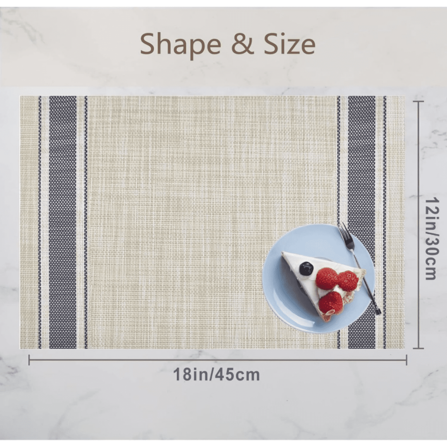 Placemats Set of 8, Soft & Elegant Woven Vinyl Place Mats, Water Resistant, Heat Resistant, Washable, Durable Table Mats (Blue Stripes)