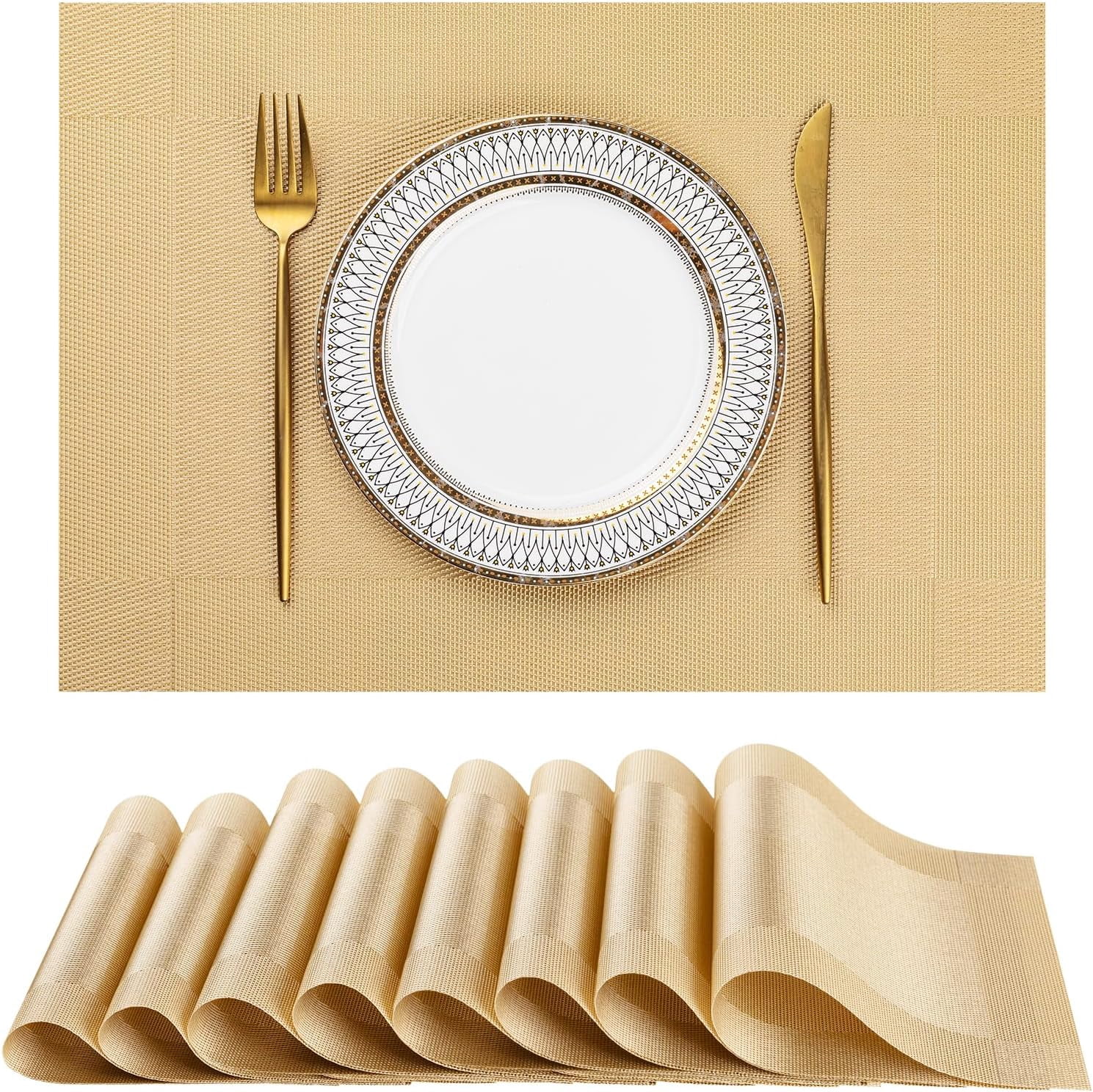 Placemats Set of 8 Washable Indoor/Outdoor Vinyl Place Mats for Dining Table PVC Weave Table ...