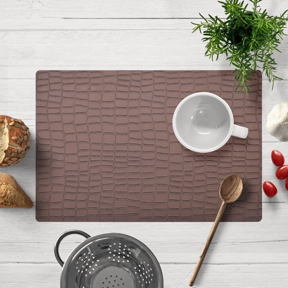 Placemats Set of 8 for Dining Table, Table Placemats, Rectangular PVC Vinyl, 18x12 Inches - Brown