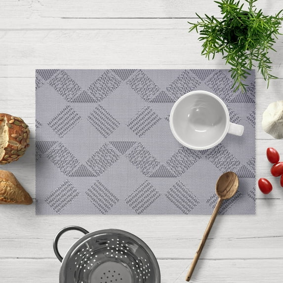 Decozen Placemats Set of 8 for Dining Table Placemats, Rectangular PVC Vinyl, 18"x12" - Gray Silver